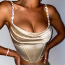 Women's diamond chain suspenders slim solid color corset European and American new sexy sleeveless vest
