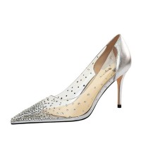 Fashion sexy nightclub high heels stiletto high heel shallow mouth pointed toe transparent hollow rhinestone shoes